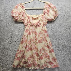 Liberty Love Women Ivory Floral Dress Medium Fairy Puff Sleeve Babydoll